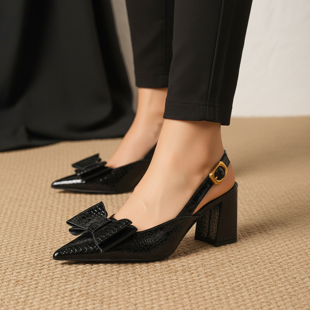 Penelope Croc Bow Heels