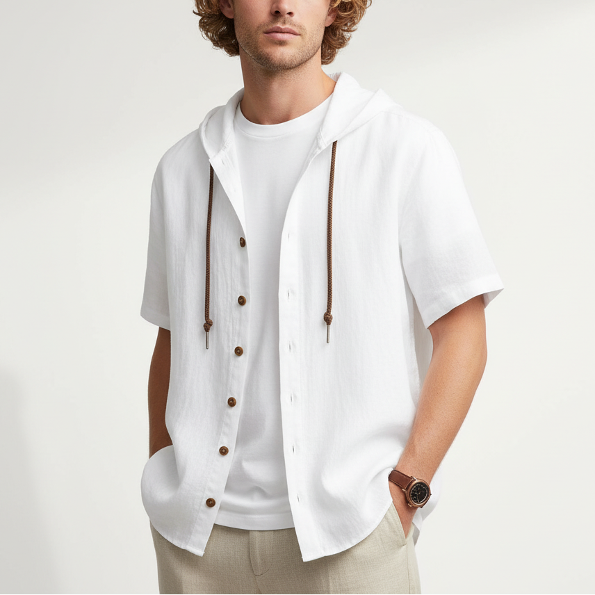 Luca Lombardi Linen Hooded Short Sleeve