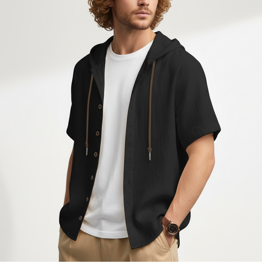 Luca Lombardi Linen Hooded Short Sleeve