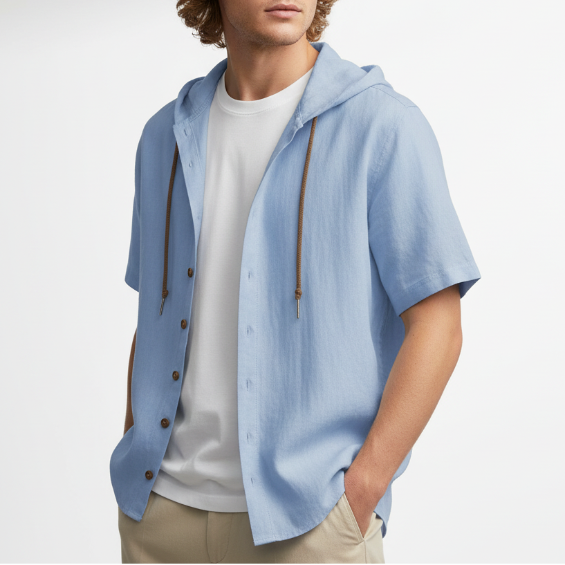 Luca Lombardi Linen Hooded Short Sleeve