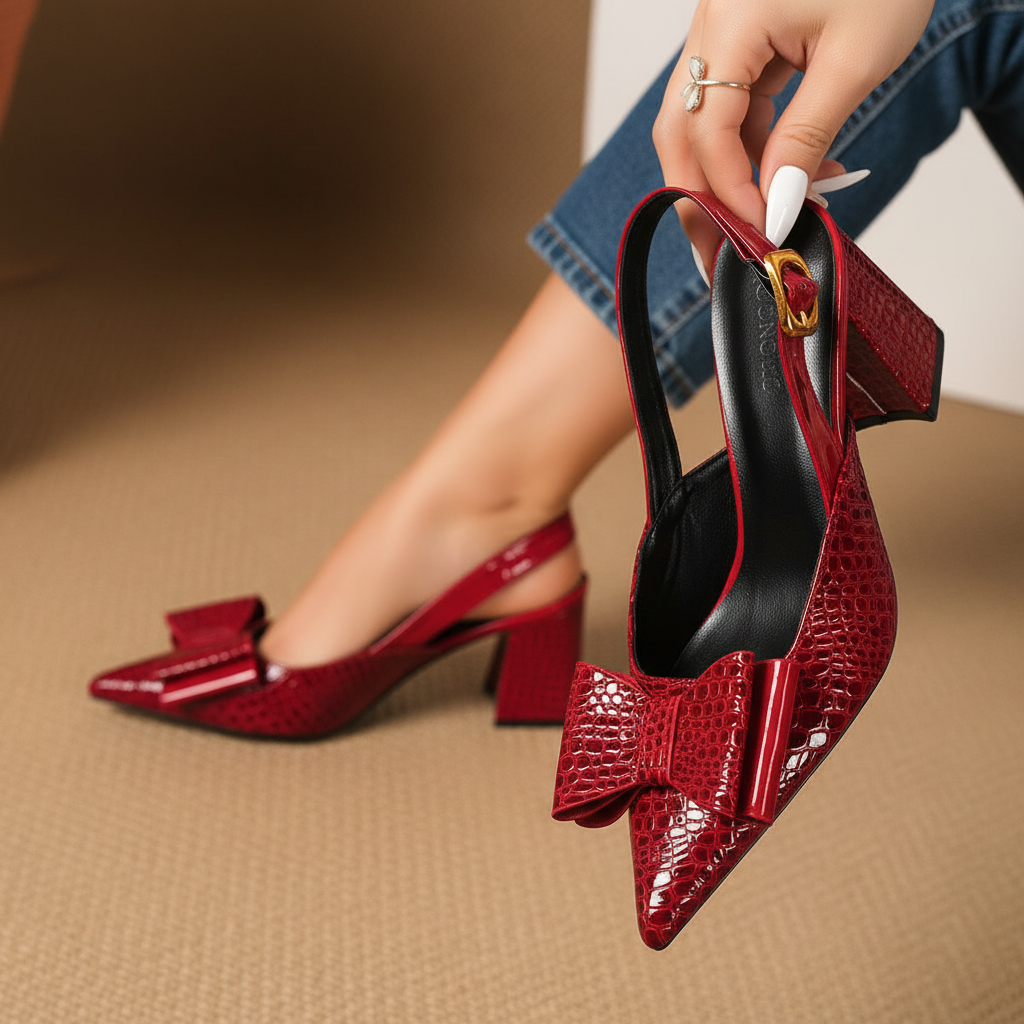 Penelope Croc Bow Heels