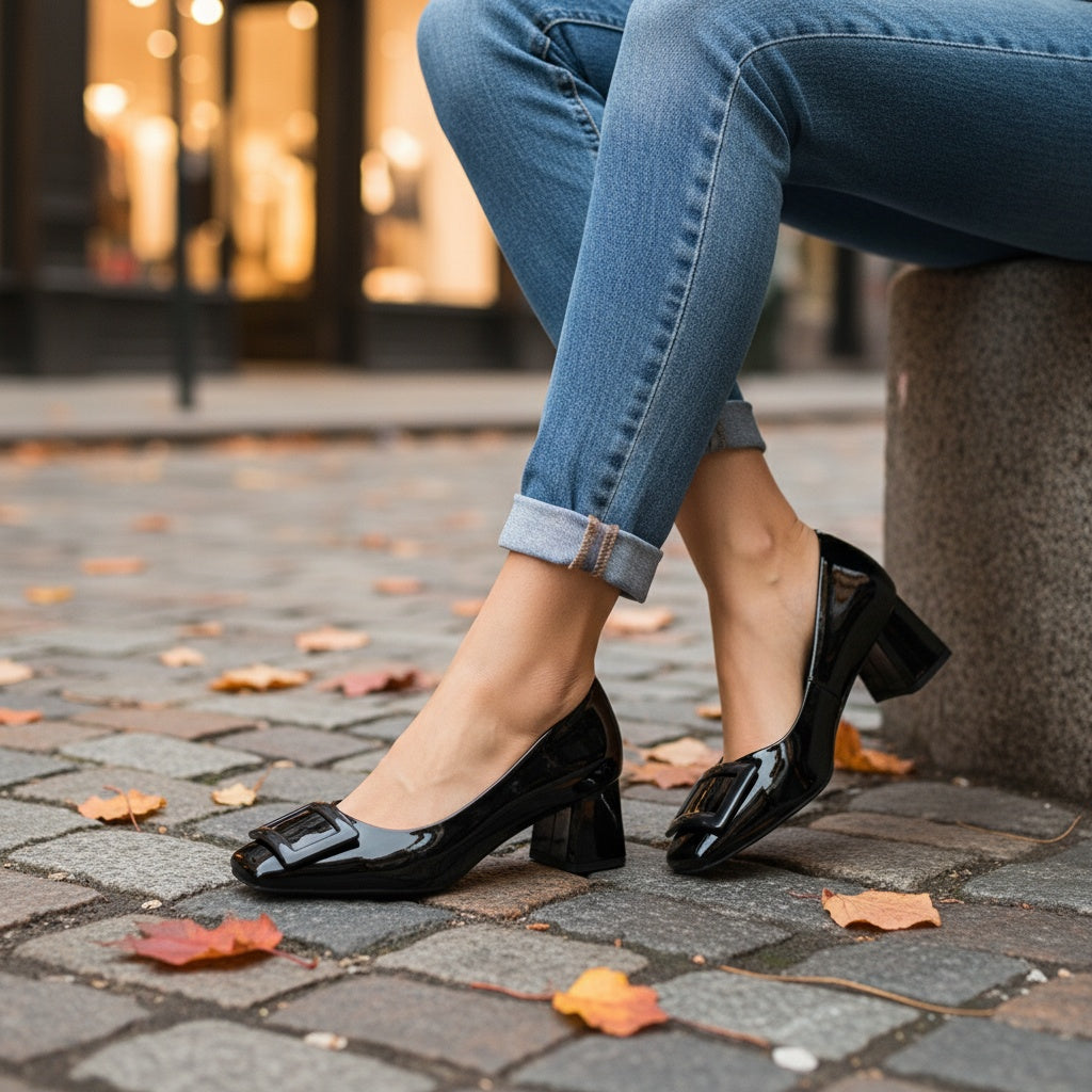 Ruth Rose Square Buckle Heels