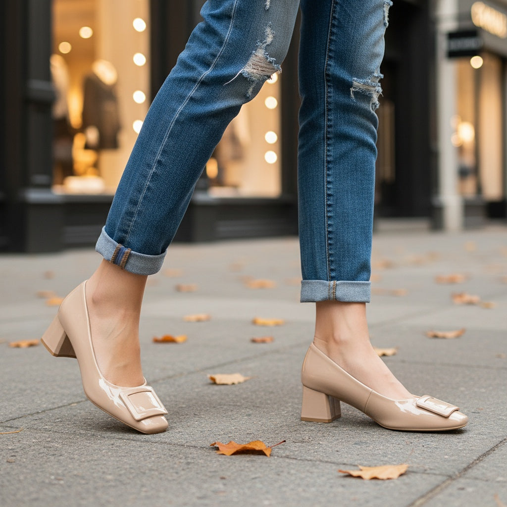 Ruth Rose Square Buckle Heels