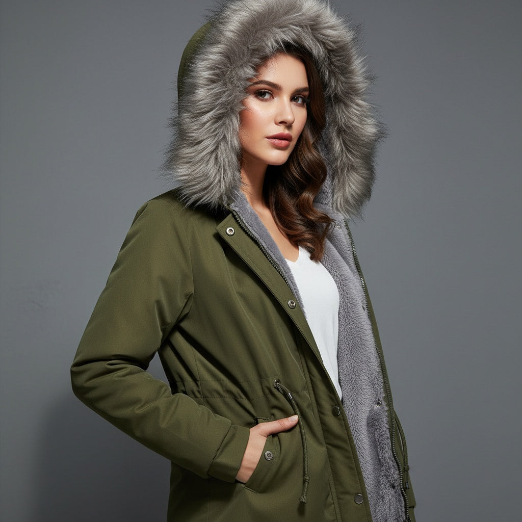 Avéra Cinched Fleeced Parka Coat