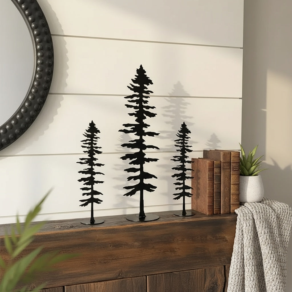 Mason Arts Pine Tree Metal Decor (Set of 3)