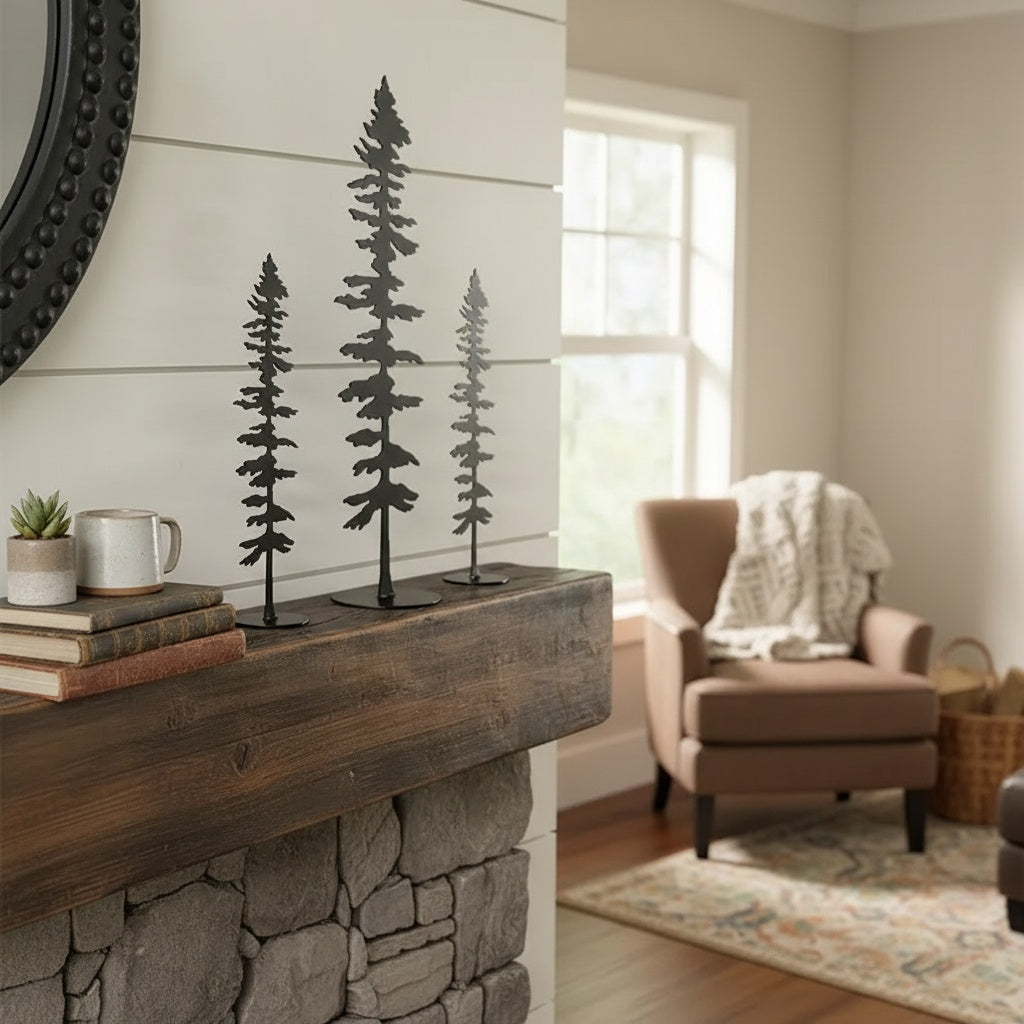 Mason Arts Pine Tree Metal Decor (Set of 3)