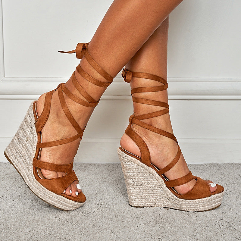 Avéra Ribbon Rope Wedge Sandals