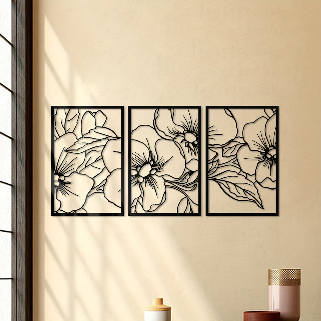 Terrá Home Japanese Floral Metal Wall Art (Set of 3)