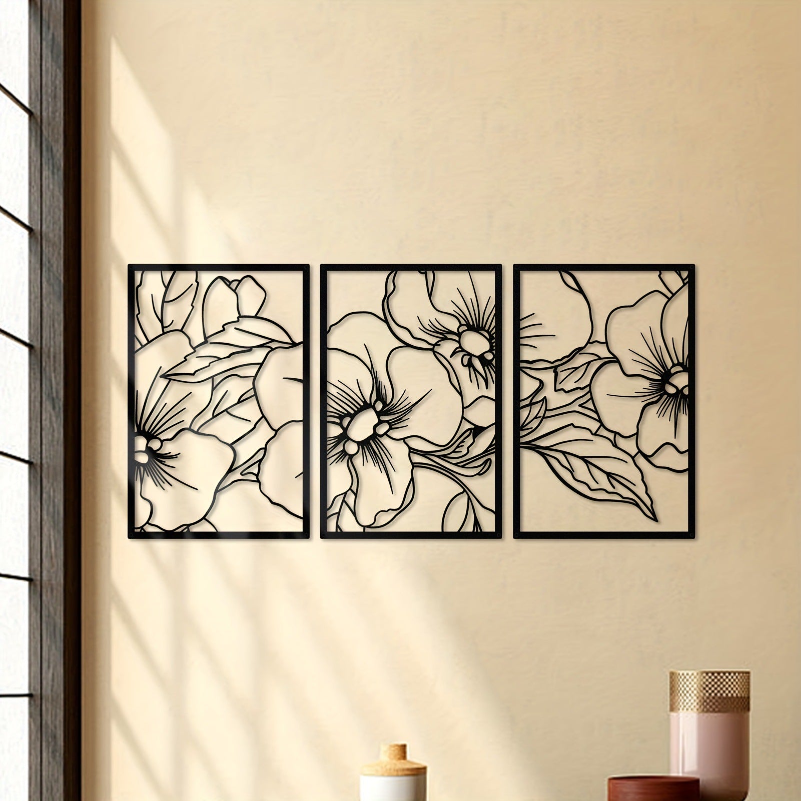 Terrá Home Japanese Floral Metal Wall Art (Set of 3)
