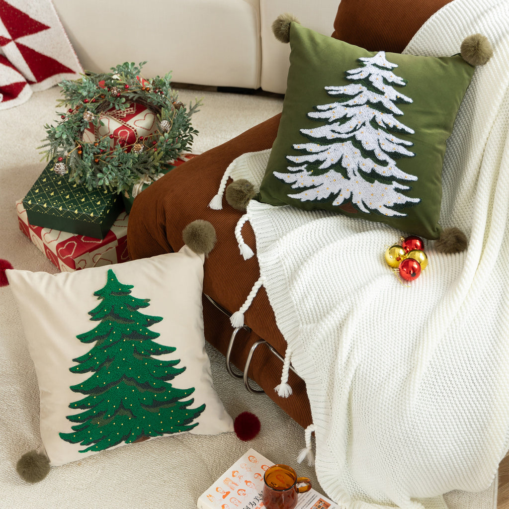 Christmas Tree Embroidered Pillow Case