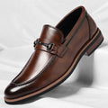 Distinctive iron buckle premium brown leather slip-on dress shoes for sophisticated formal or business wear by Jack Dean.