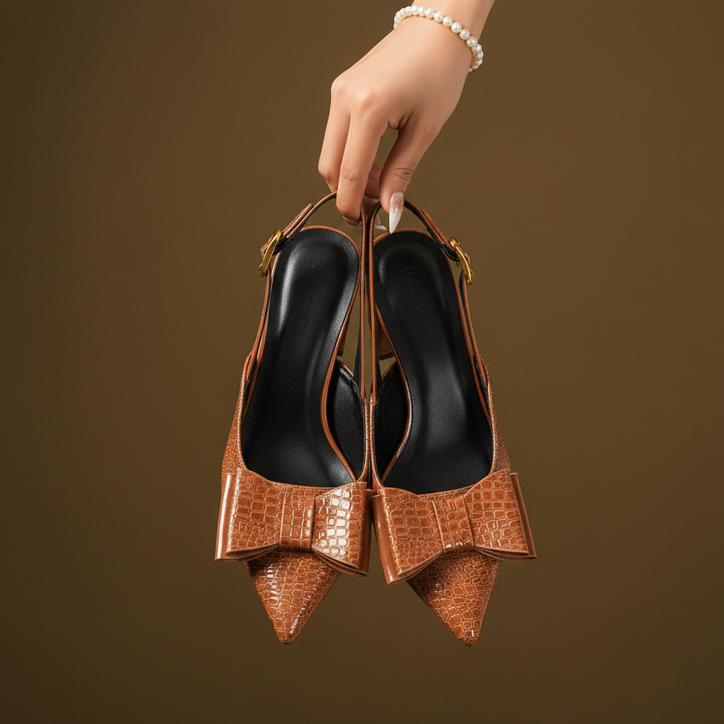 Penelope Croc Bow Heels