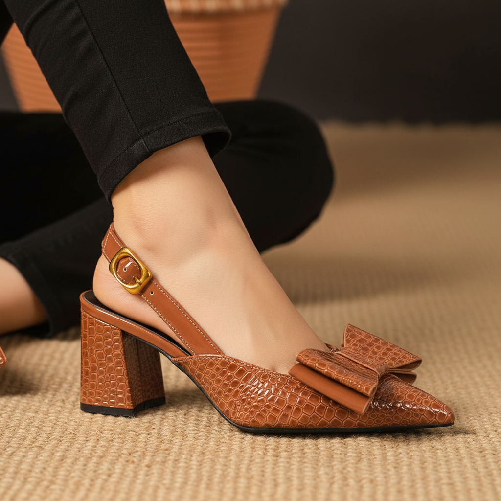 Penelope Croc Bow Heels
