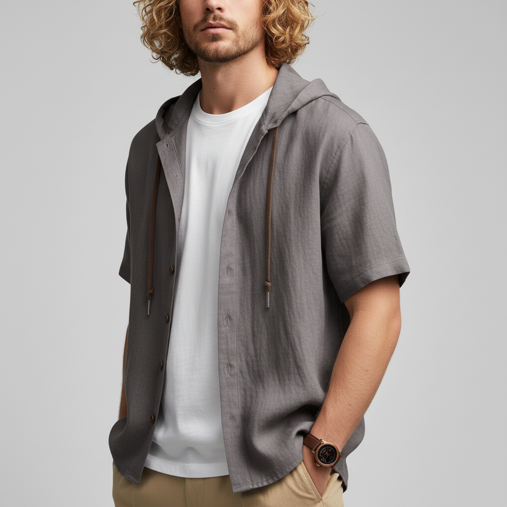 Luca Lombardi Linen Hooded Short Sleeve